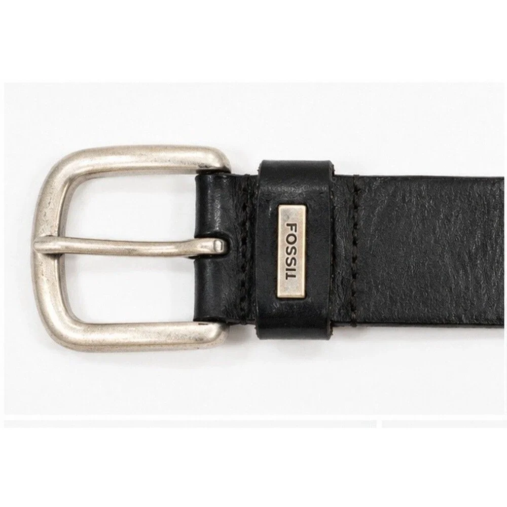 Fossil Genuine Leather Black Belt Mens Size 40 Wide Silver Buckle Western Casual
